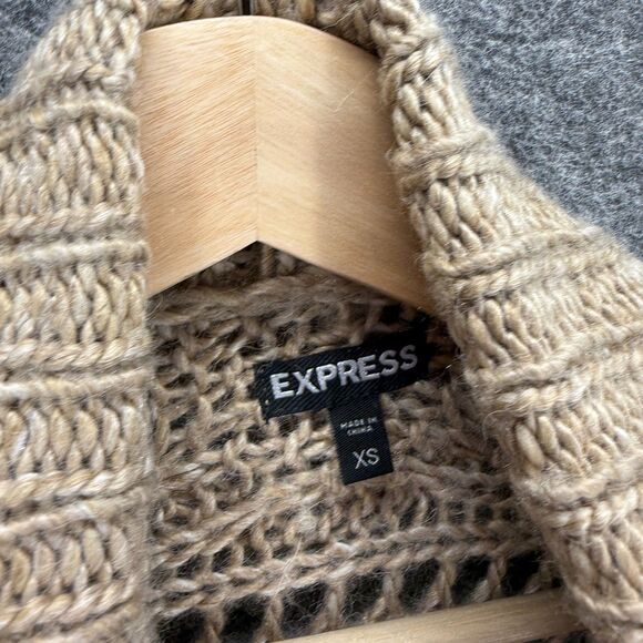 Express Cardigan Women XS Brown Open Front Long Sleeve Wool Knit Casual Stretch - Picture 3 of 7